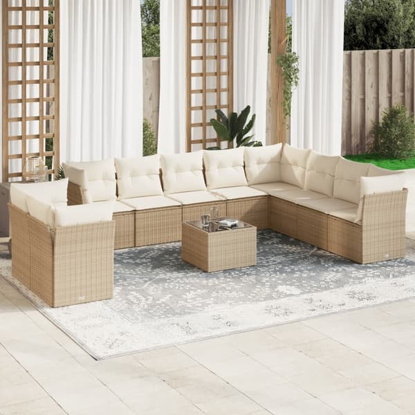 vidaXL sofasæt til haven 11 dele med hynder polyrattan beige