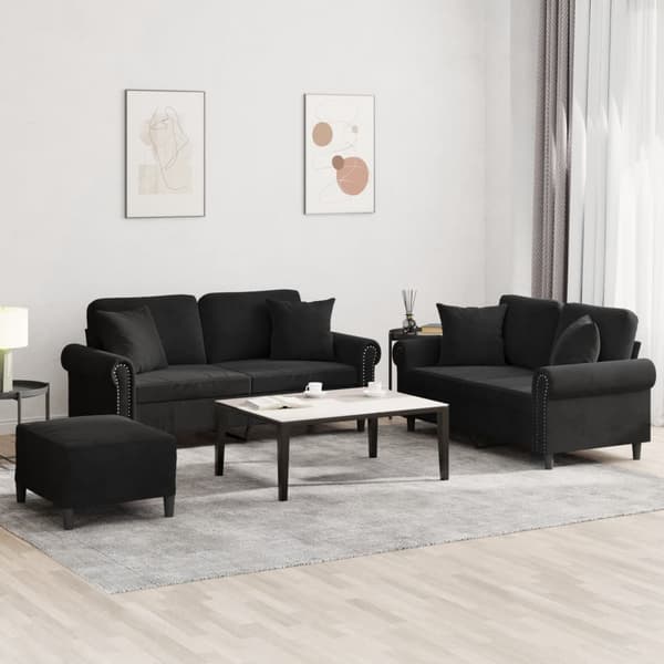 vidaXL sofasæt 3 dele med puder velour sort