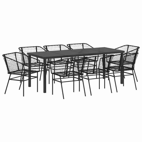 vidaXL Have Spisebordssæt 9 pcs Sort polyrattan