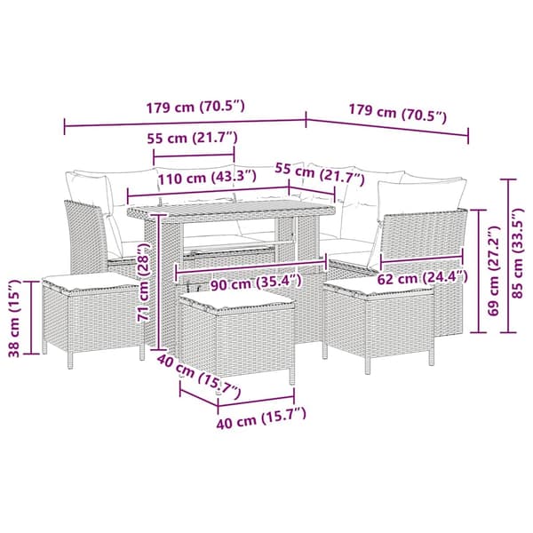 vidaXL Havesofa Sæt 9 pcs Sort polyrattan