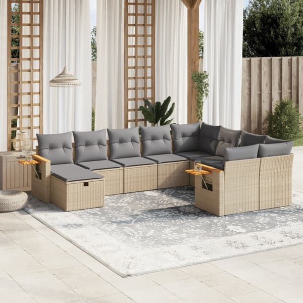 vidaXL sofasæt til haven 10 dele med hynder polyrattan beige