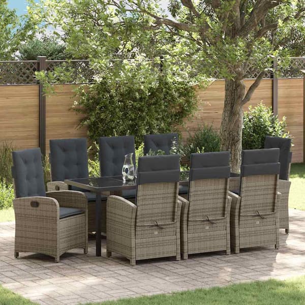 vidaXL Have Spisebordssæt 9 pcs Grå polyrattan