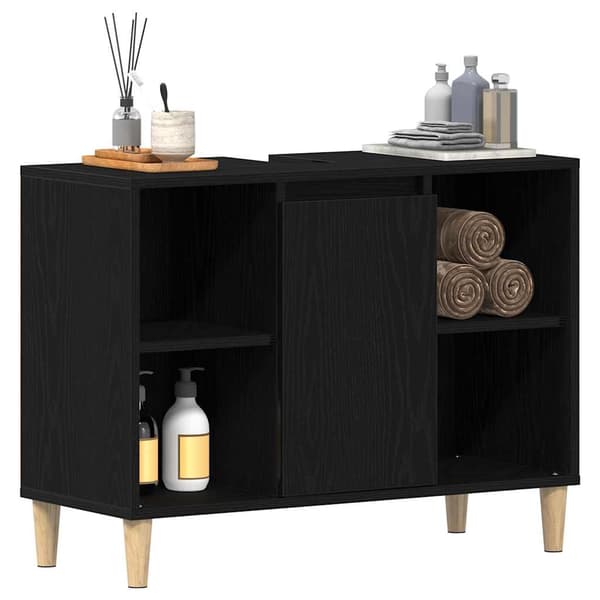 vidaXL vaskskab sort egetræ 80x33x60 cm konstrueret træ