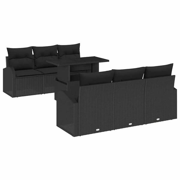 vidaXL Havesofa Sæt med pude 7 pcs Sort Poly rattan
