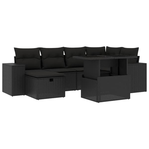 vidaXL sofasæt til haven 7 dele med hynder polyrattan sort