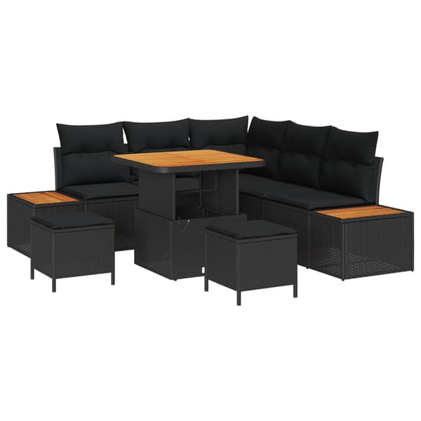 vidaXL Havesofa Sæt 8 pcs Sort polyrattan