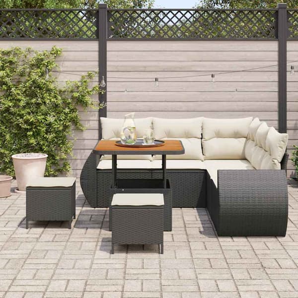 vidaXL Havesofa Sæt 8 pcs Sort polyrattan