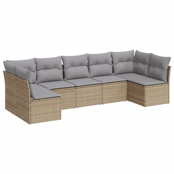 vidaXL sofasæt til haven 7 dele med hynder polyrattan beige