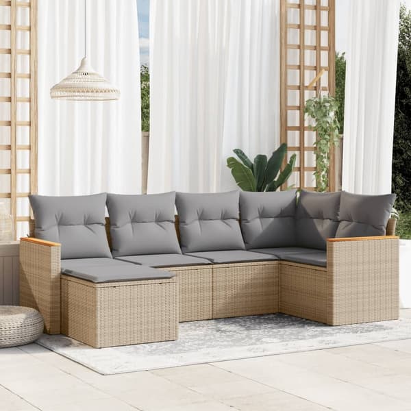vidaXL sofasæt til haven 6 dele med hynder polyrattan beige