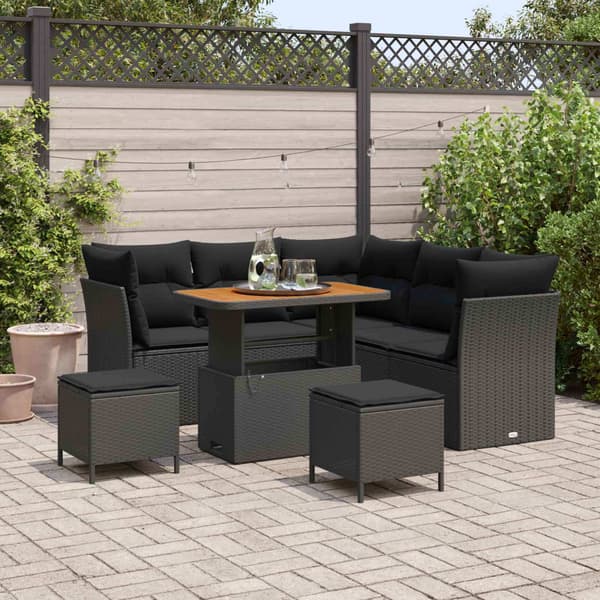 vidaXL Havesofa Sæt 8 pcs Sort polyrattan
