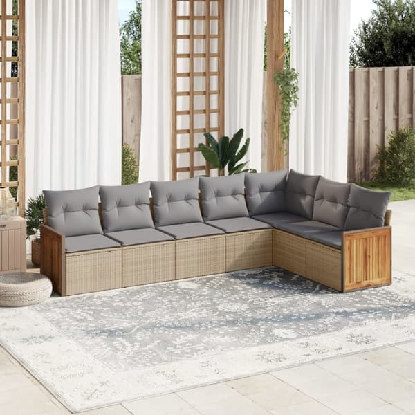 vidaXL sofasæt til haven 7 dele med hynder polyrattan beige