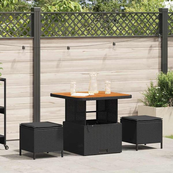 vidaXL Have Spisebordssæt Sort polyrattan