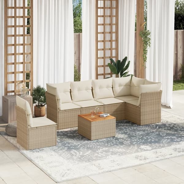 vidaXL sofasæt til haven 7 dele med hynder polyrattan beige