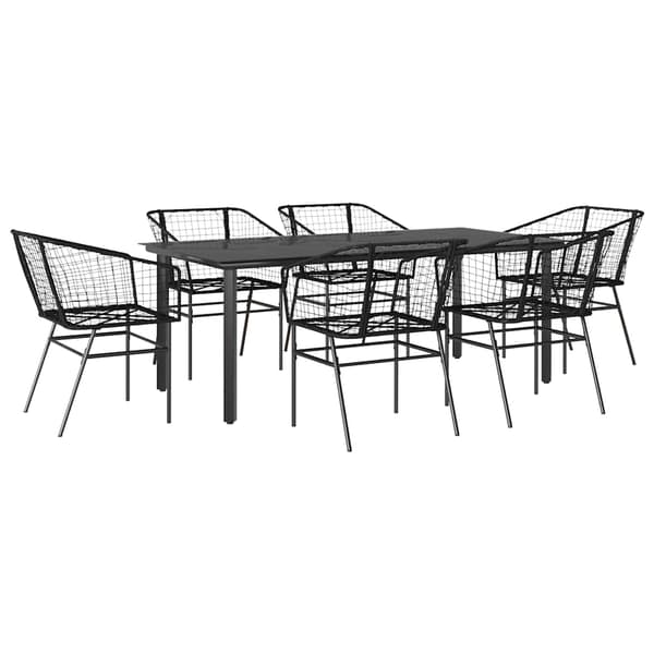 vidaXL 7 dele spisebordssæt til haven polyrattan glas sort