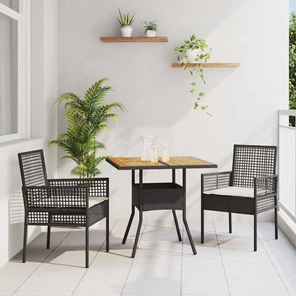 vidaXL Have Spisebordssæt 3 pcs Sort polyrattan