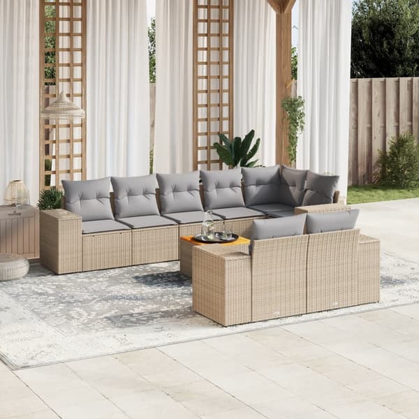 vidaXL sofasæt til haven 9 dele med hynder polyrattan beige