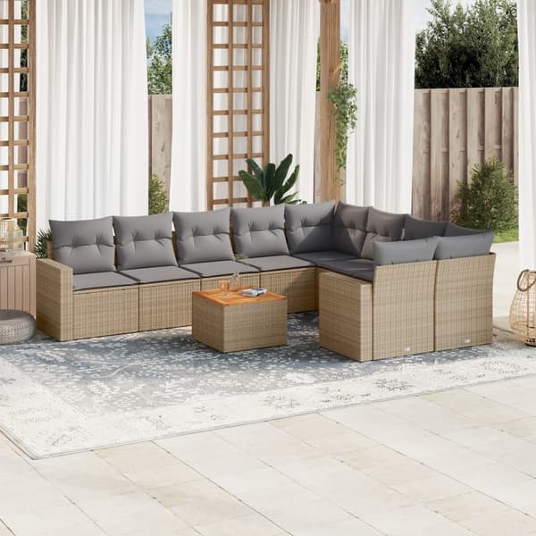 vidaXL sofasæt til haven 10 dele med hynder polyrattan beige