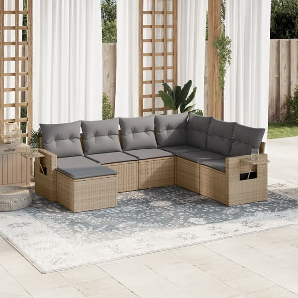 vidaXL sofasæt til haven 7 dele med hynder polyrattan beige