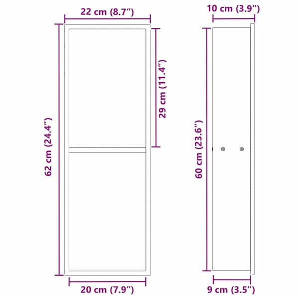 vidaXL Bruse Niche Sort 60 x 20 x 9,5 cm Rustfrit stål