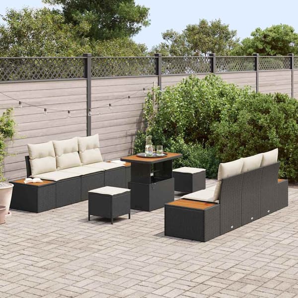 vidaXL Havesofa Sæt 9 pcs Sort polyrattan