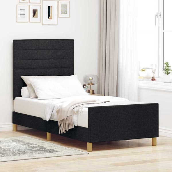 vidaXL Sengeramme Sort 90x200 cm Stof