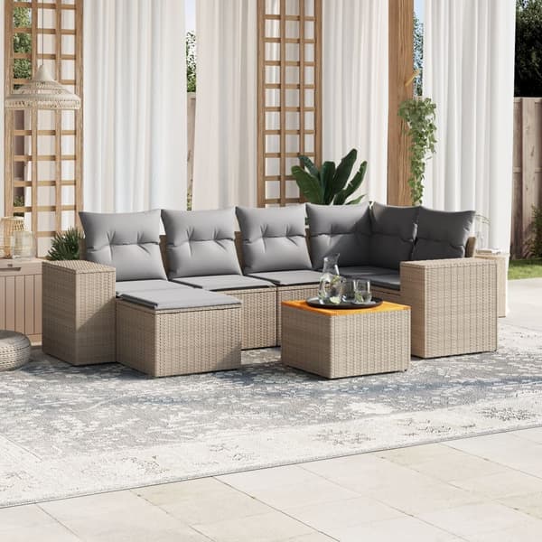 vidaXL sofasæt til haven 7 dele med hynder polyrattan beige