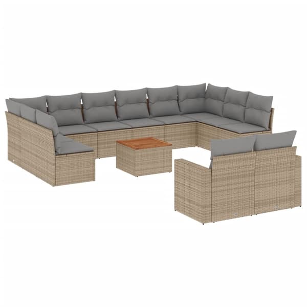vidaXL sofasæt til haven 13 dele med hynder polyrattan beige