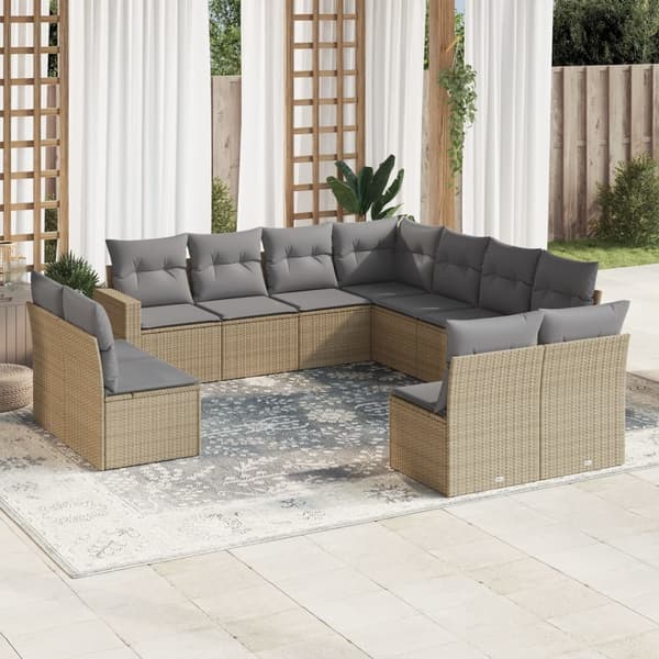 vidaXL sofasæt til haven 11 dele med hynder polyrattan beige