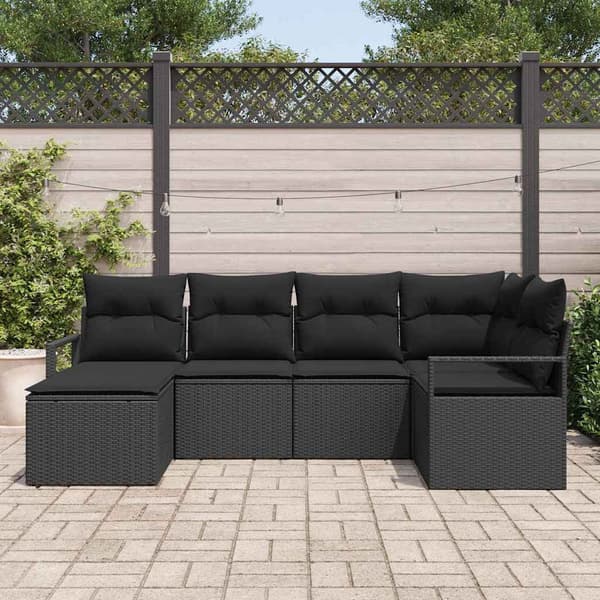 vidaXL Sofa Sæt med pude 6 pcs Sort polyrattan