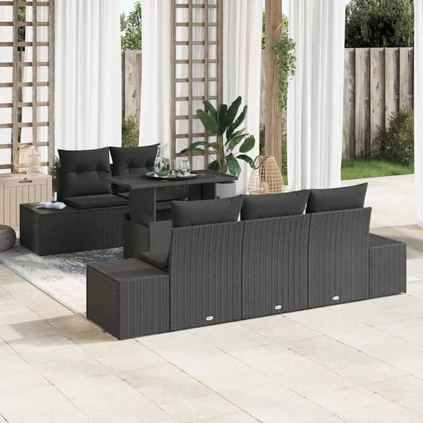 vidaXL Sofa Sæt med pude 6 pcs Sort polyrattan