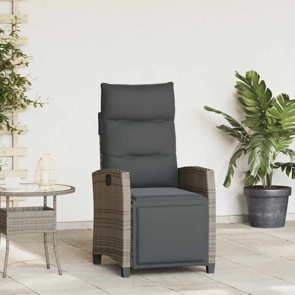 vidaXL havestol med lænefunktion og sidebord polyrattan grå