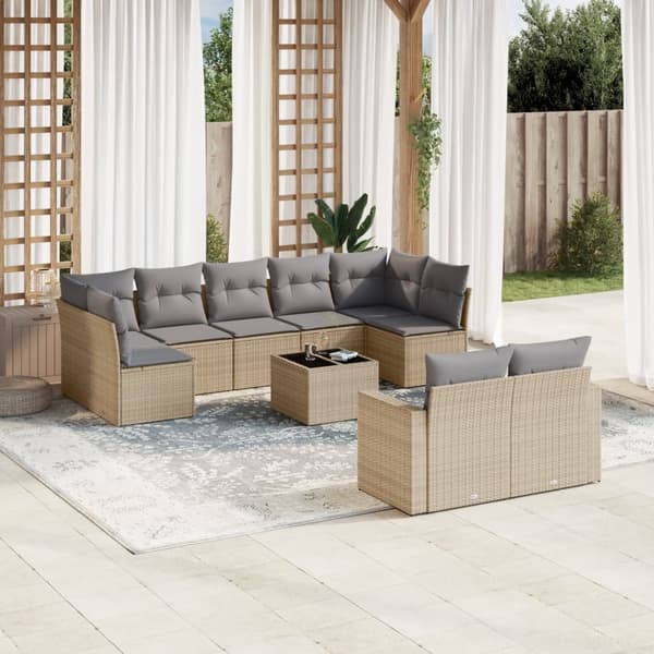 vidaXL sofasæt til haven 10 dele med hynder polyrattan beige