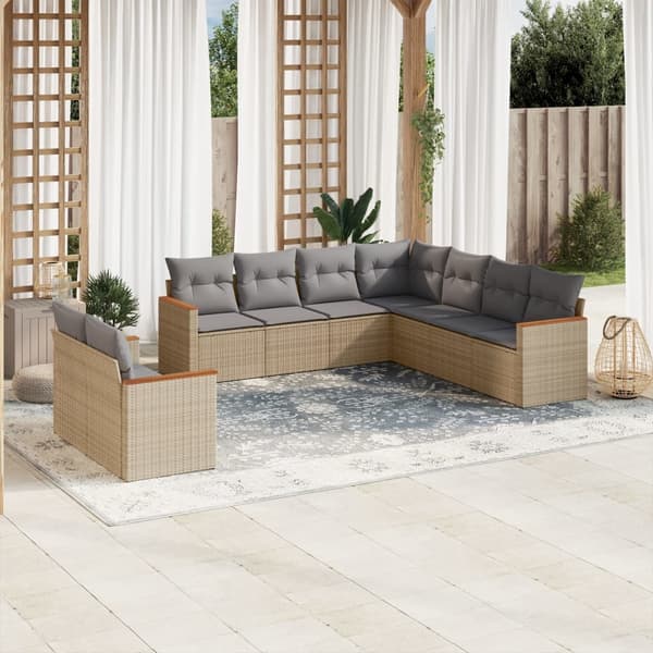 vidaXL sofasæt til haven 9 dele med hynder polyrattan beige