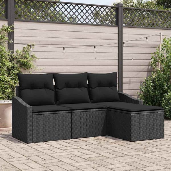 vidaXL Sofa Sæt med pude 4 pcs Sort polyrattan