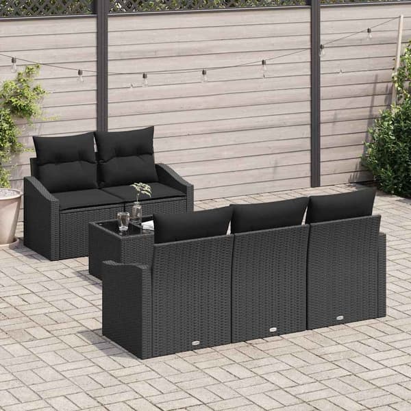 vidaXL Sofa Sæt med pude med opbevaring 6 pcs Sort polyrattan