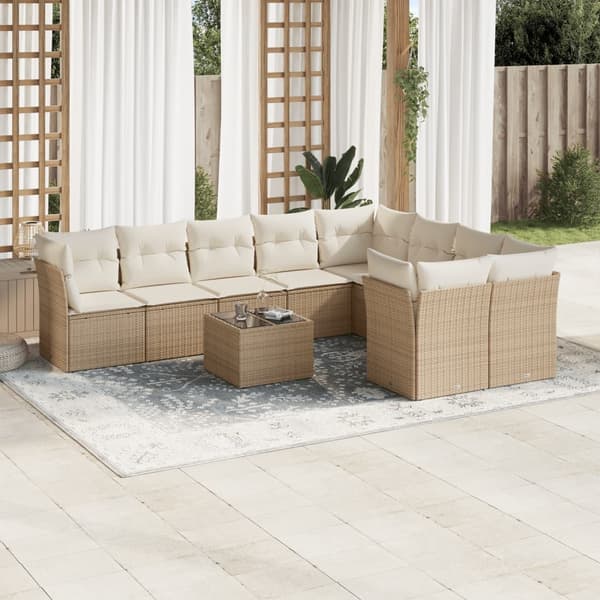 vidaXL sofasæt til haven 10 dele med hynder polyrattan beige