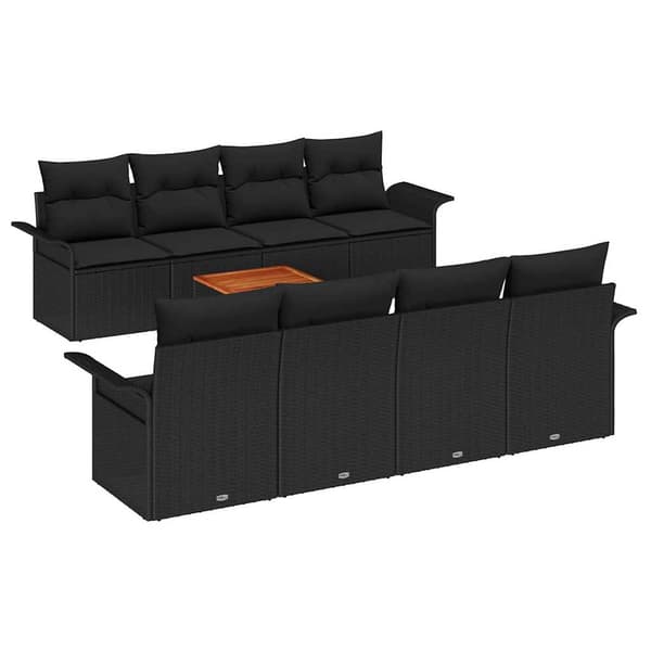 vidaXL Havesofa Sæt med opbevaring 9 pcs Sort polyrattan