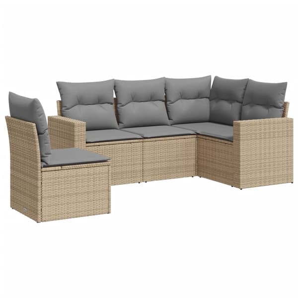 vidaXL sofasæt til haven 5 dele med hynder polyrattan beige