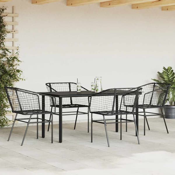 vidaXL 5 dele spisebordssæt til haven polyrattan glas sort