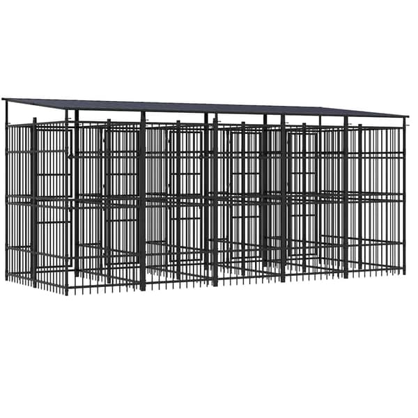 vidaXL Koiran ulkohäkki katolla teräs 9,22 m²