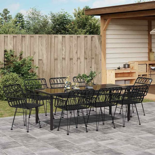 vidaXL Have Spisebordssæt 9 pcs Sort Poly rattan