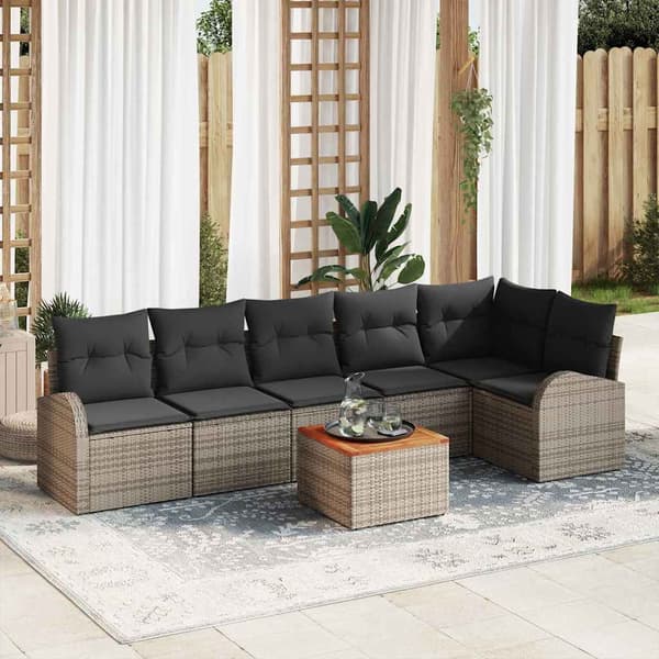 vidaXL Havesofa Sæt med opbevaring 7 pcs Grå polyrattan