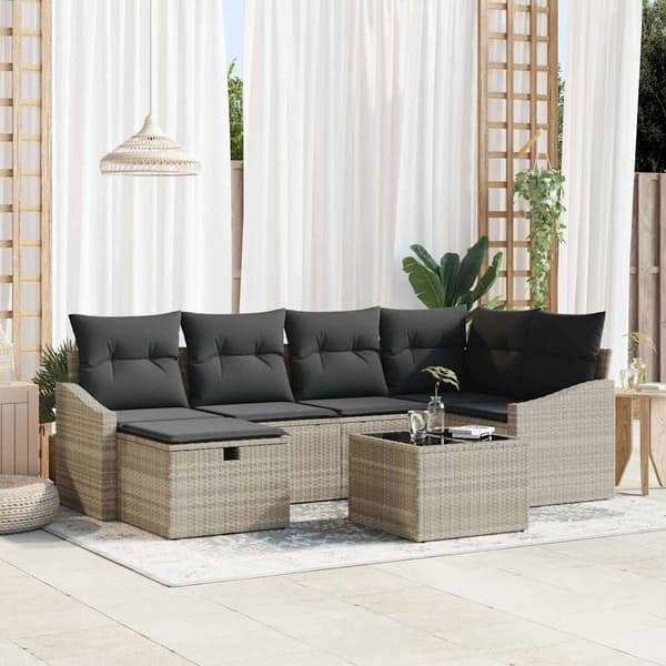 vidaXL Sofa Sæt med pude 7 pcs Lys Grå og Grå polyrattan