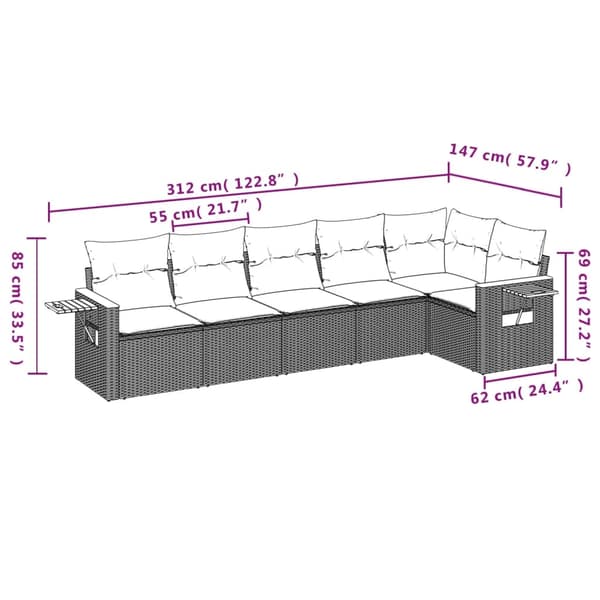 vidaXL sofasæt til haven 6 dele med hynder polyrattan grå
