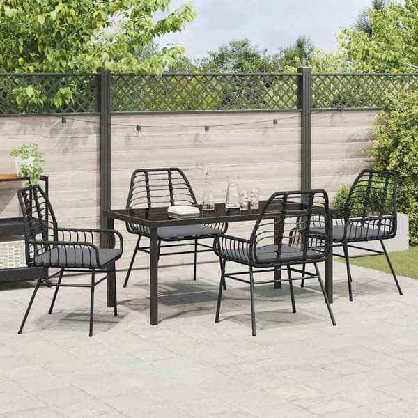 vidaXL Have Spisebordssæt 5 pcs Sort polyrattan