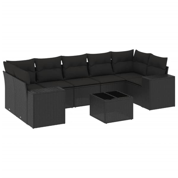 vidaXL sofasæt til haven 8 dele med hynder polyrattan sort