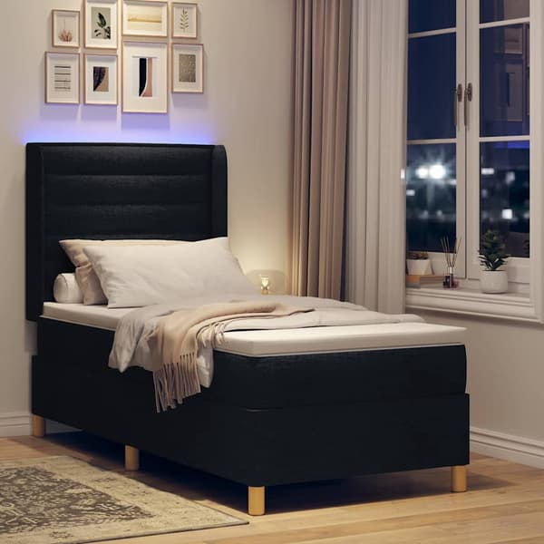 vidaXL Boxmadras med LED-strips Sort 3FT Enkelt stof