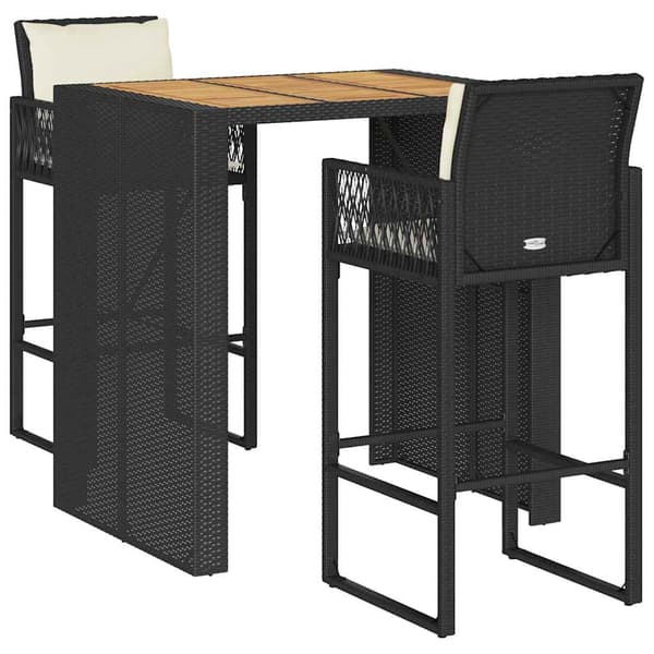 vidaXL 3-delt havebarssæt med hynder sort polyrattan