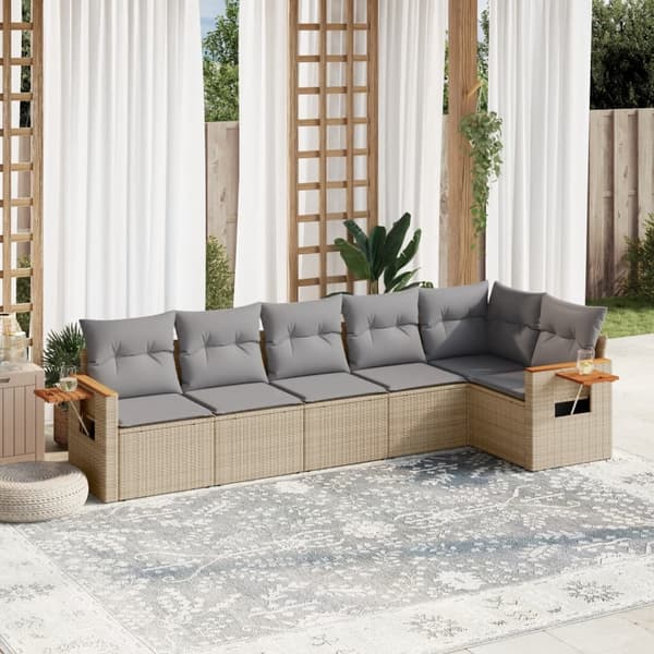 vidaXL sofasæt til haven 6 dele med hynder polyrattan beige