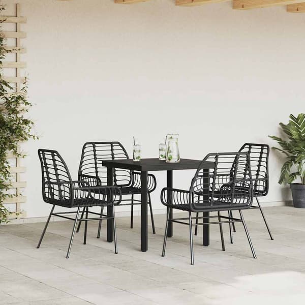 vidaXL 5 dele spisebordssæt til haven polyrattan glas sort